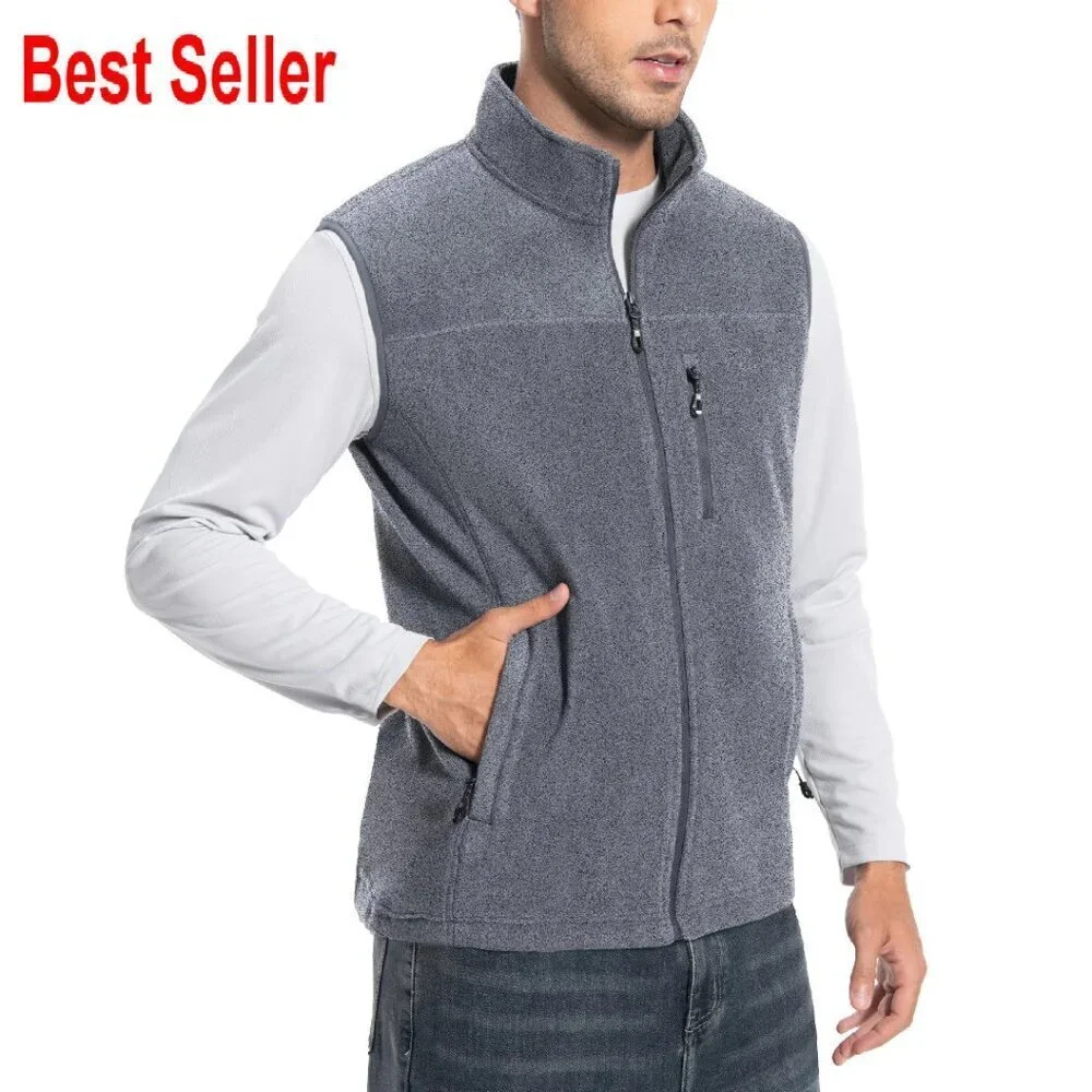Men's Full-Zip Polar Fleece Vest Lightweight Sleeveless Jacket 5 Pockets